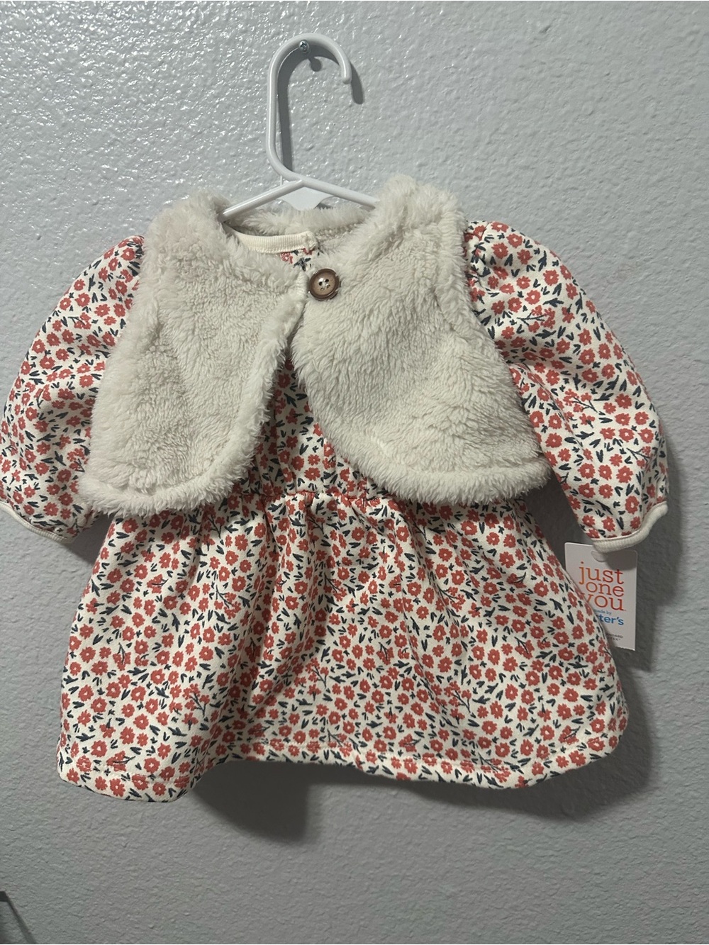 Carter's Cream Floral Baby Dress with Coral Flowers